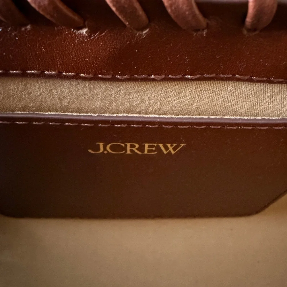 J.Crew Leather and Wicker Mini Satchel Crossbody Bag Brown Tan Whipstitch - Picture 6 of 7